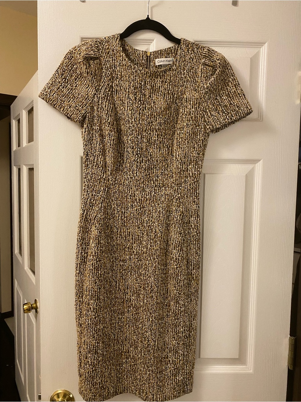 Calvin Klein Brown Tweed Midi Sheath Dress